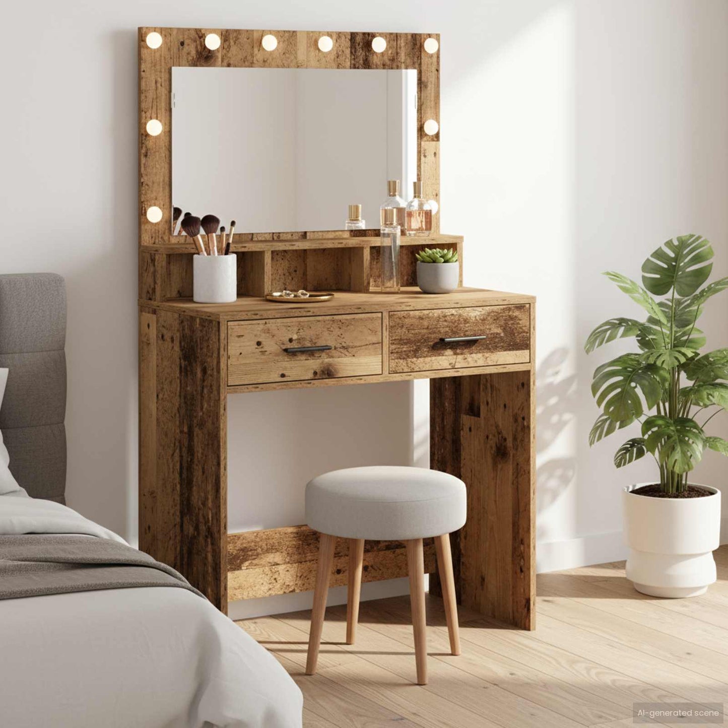 Schminktisch mit Regal Altholz 79 x 41 x 135 cm Holzwerkstoff