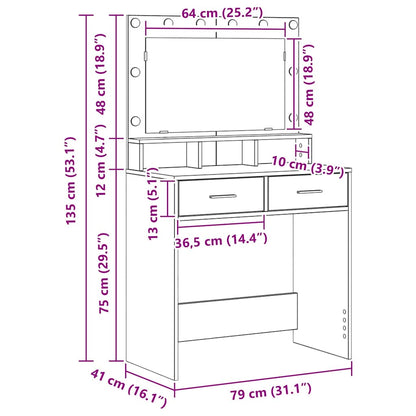 Schminktisch Eiche handwerklich 79 x 41 x 135 cm Holzwerkstoff