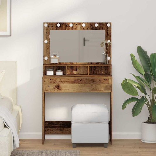 Schminktisch mit Regal Altholz 79 x 41 x 135 cm Holzwerkstoff