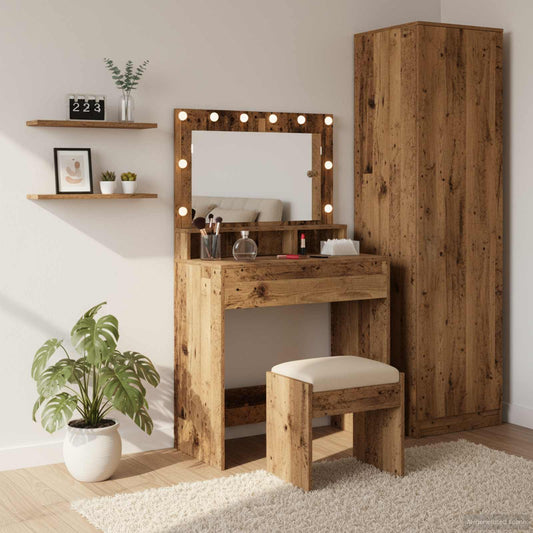 Schminktisch mit Regal Altholz 75,5 x 41 x 135 cm Holzwerkstoff