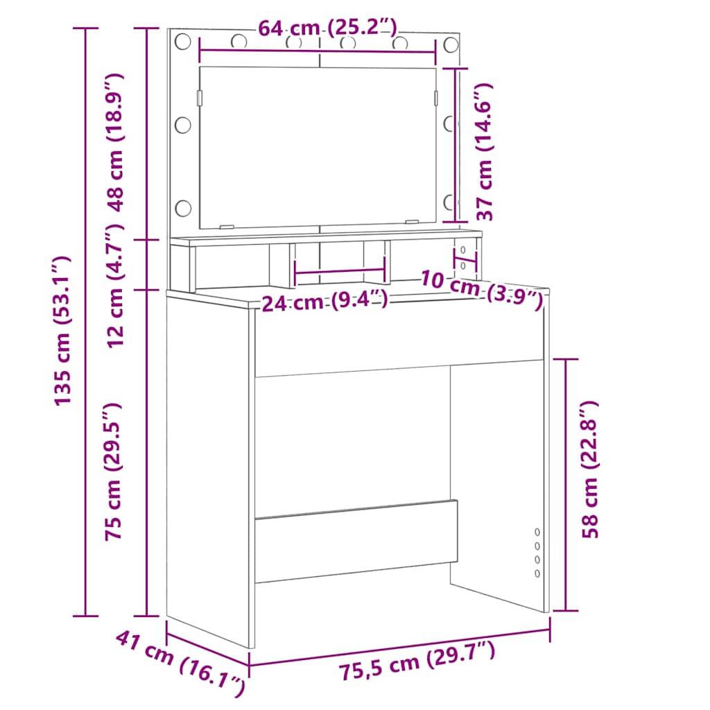 Schminktisch mit Regal Altholz 79 x 41 x 135 cm Holzwerkstoff