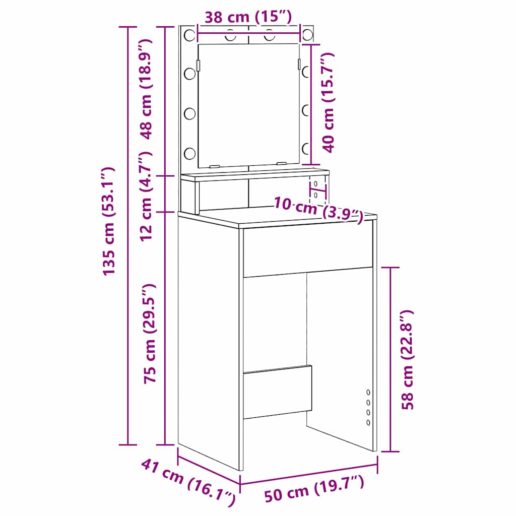 Schminktisch Sonoma Eiche 50 x 41 x 135 cm Holzwerkstoff