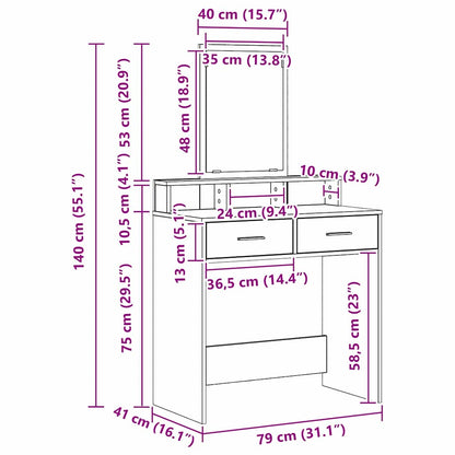 Schminktisch Sonoma Eiche 79 x 41 x 140 cm Holzwerkstoff