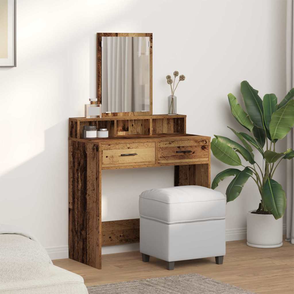 Schminktisch mit Regal Altholz 79 x 41 x 140 cm Holzwerkstoff