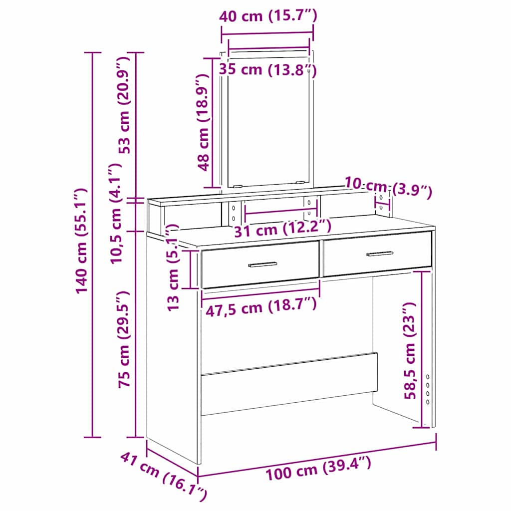 Schminktisch mit Regal Weiß 100 x 41 x 140 cm Holzwerkstoff