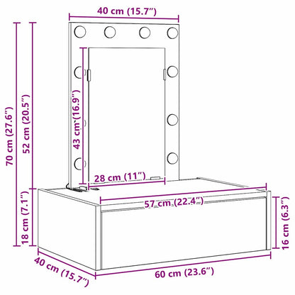 Schminktisch mit Schubladen Grau 60 x 40 x 70 cm Holzwerkstoff