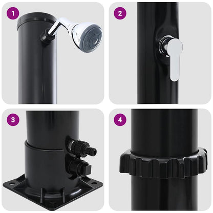 Outdoordusche mit Solar Schwarz 217 cm PVC, Aluminium