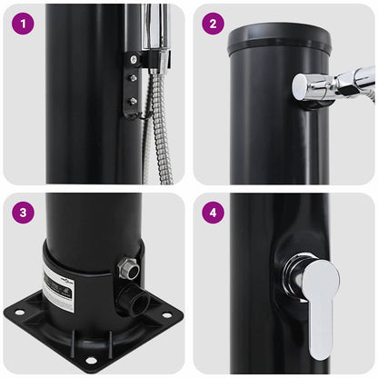 Outdoordusche mit Solar Schwarz 217 cm PVC, Aluminium