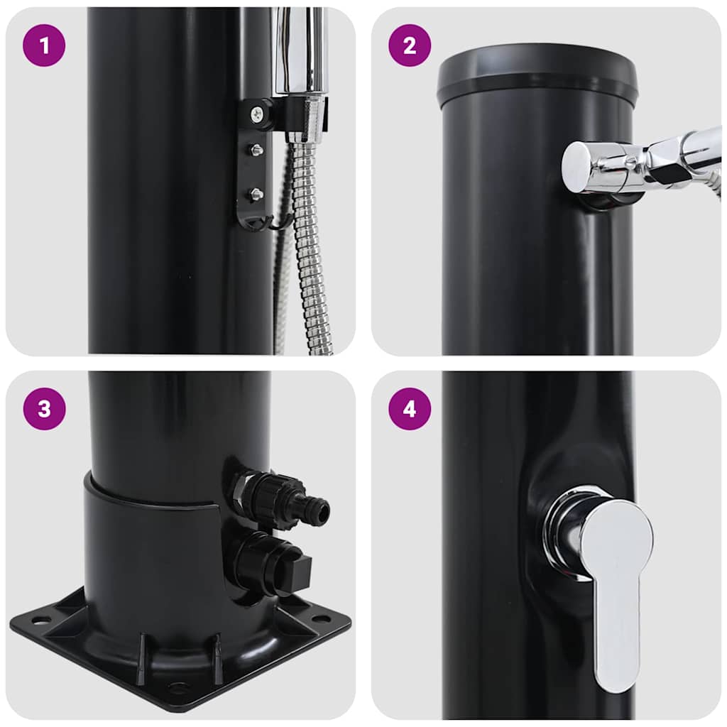 Outdoordusche mit Solar Schwarz 217 cm PVC und Aluminium