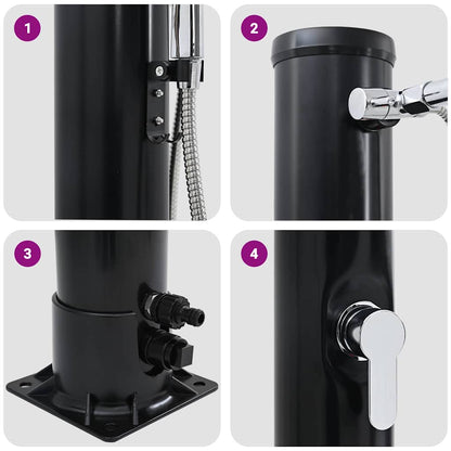 Outdoordusche mit Solar Schwarz 217 cm PVC und Aluminium