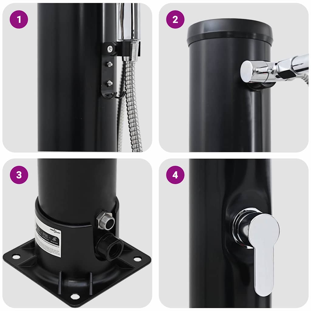 Outdoordusche mit Solar Schwarz 217 cm PVC und Aluminium