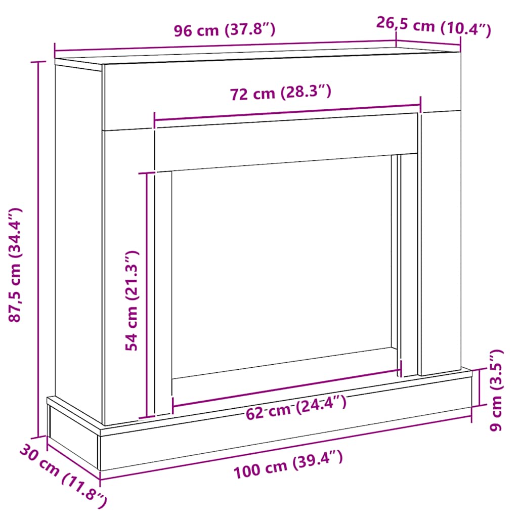 Kaminumrandung Schwarz Eichen-Optik 100x30x87,5cm Holzwerkstoff
