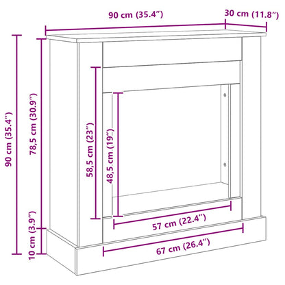 Kaminumrandung Schwarz Eichen-Optik 90x30x90 cm Holzwerkstoff