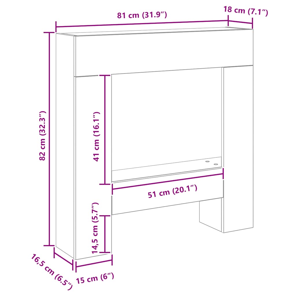 Kaminumrandung Schwarz Eichen-Optik 81x18x82 cm Holzwerkstoff