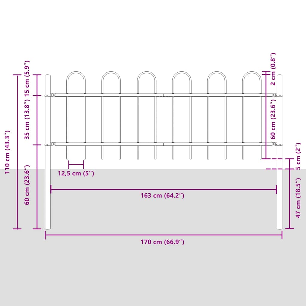 Gartenzaun Grau 3.4 x 0.6 m Pulverbeschichteter Stahl