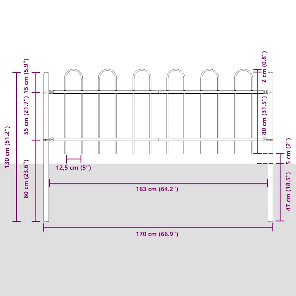 Gartenzaun Grau 3.4 x 0.8 m Pulverbeschichteter Stahl
