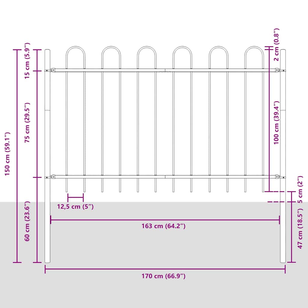 Gartenzaun Grau 3.4 x 1 m Pulverbeschichteter Stahl