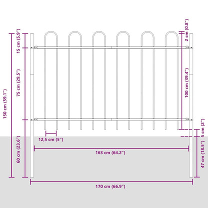 Gartenzaun Grau 3.4 x 1 m Pulverbeschichteter Stahl