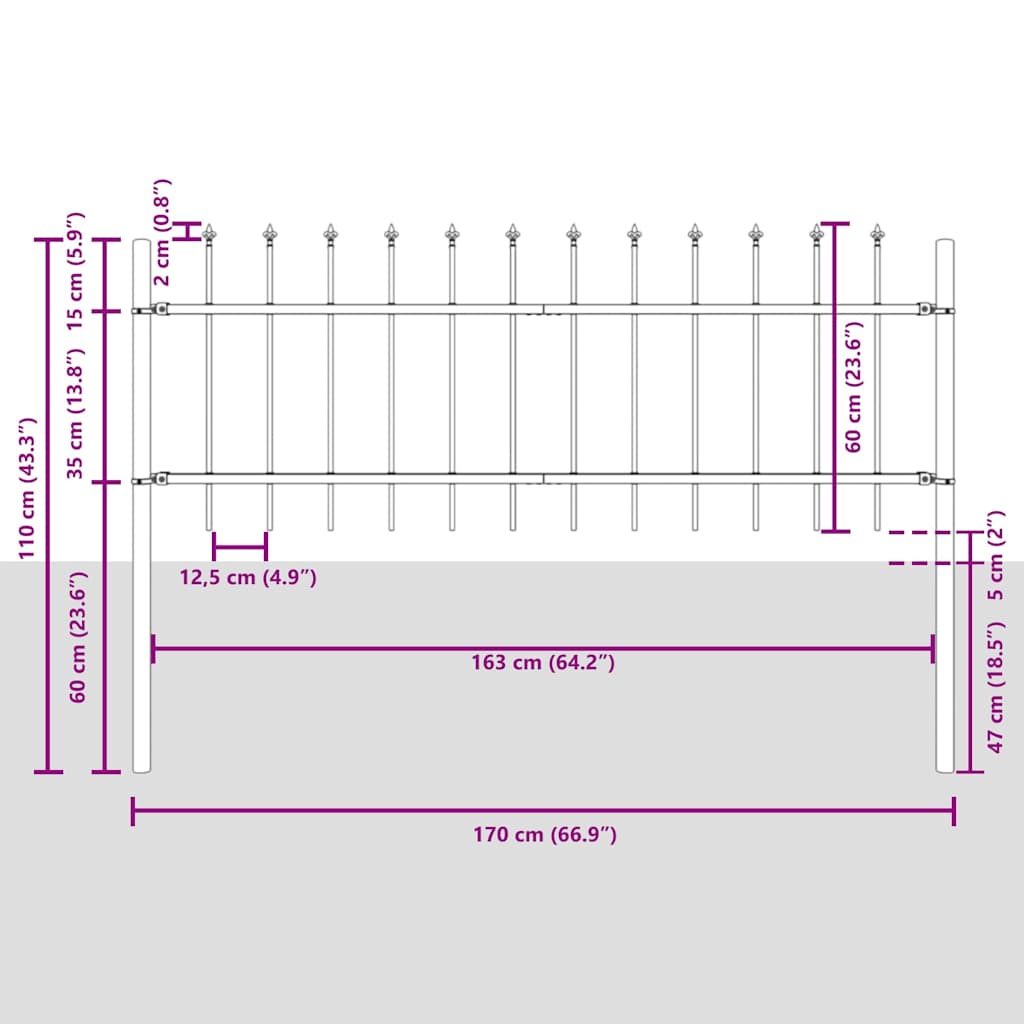 Gartenzaun Weiß 3.4 x 0.6 m Pulverbeschichteter Stahl