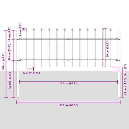 Gartenzaun Weiß 3.4 x 0.6 m Pulverbeschichteter Stahl