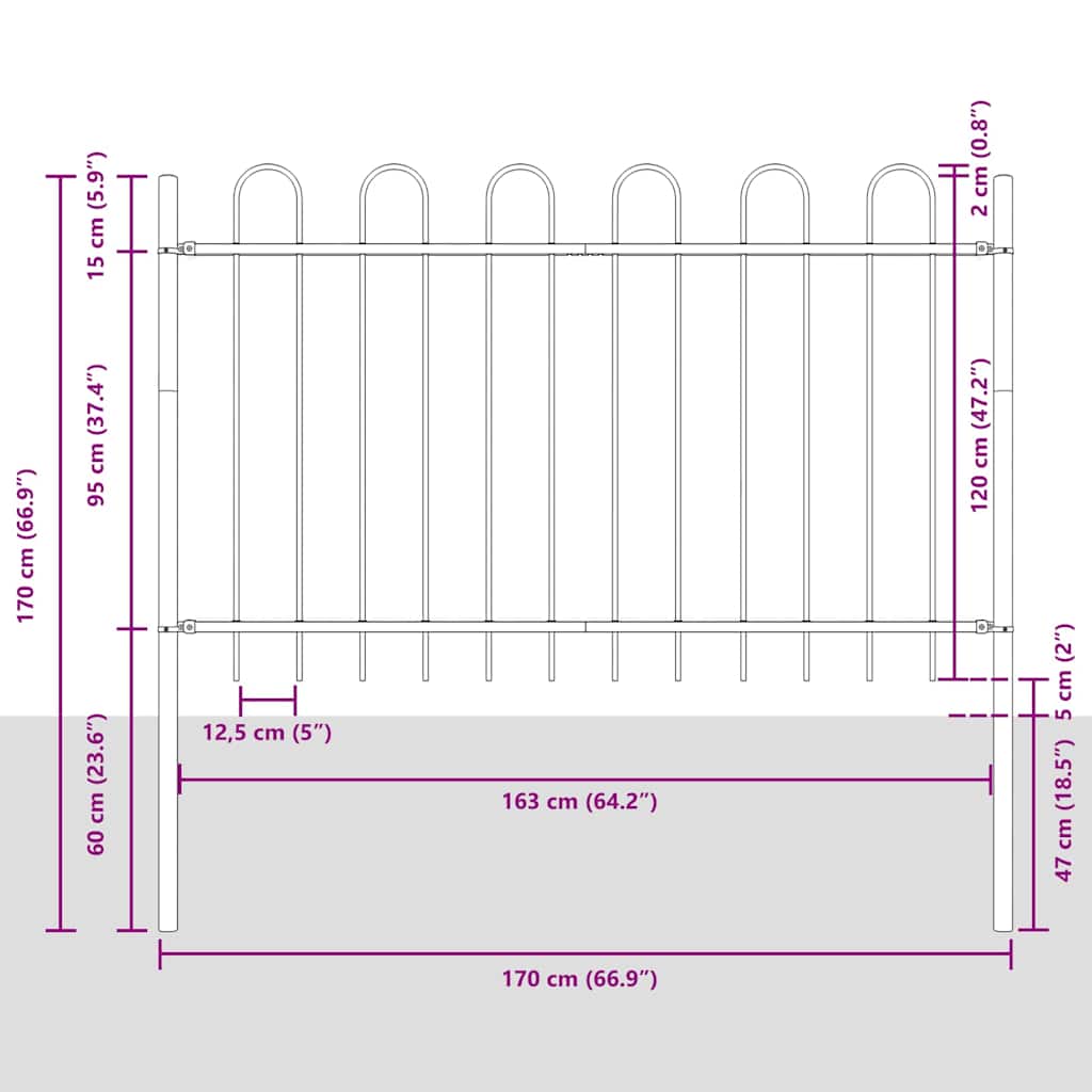 Gartenzaun Grau 5.1 x 1.2 m Pulverbeschichteter Stahl