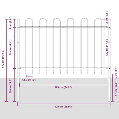 Gartenzaun Grau 5.1 x 1.2 m Pulverbeschichteter Stahl