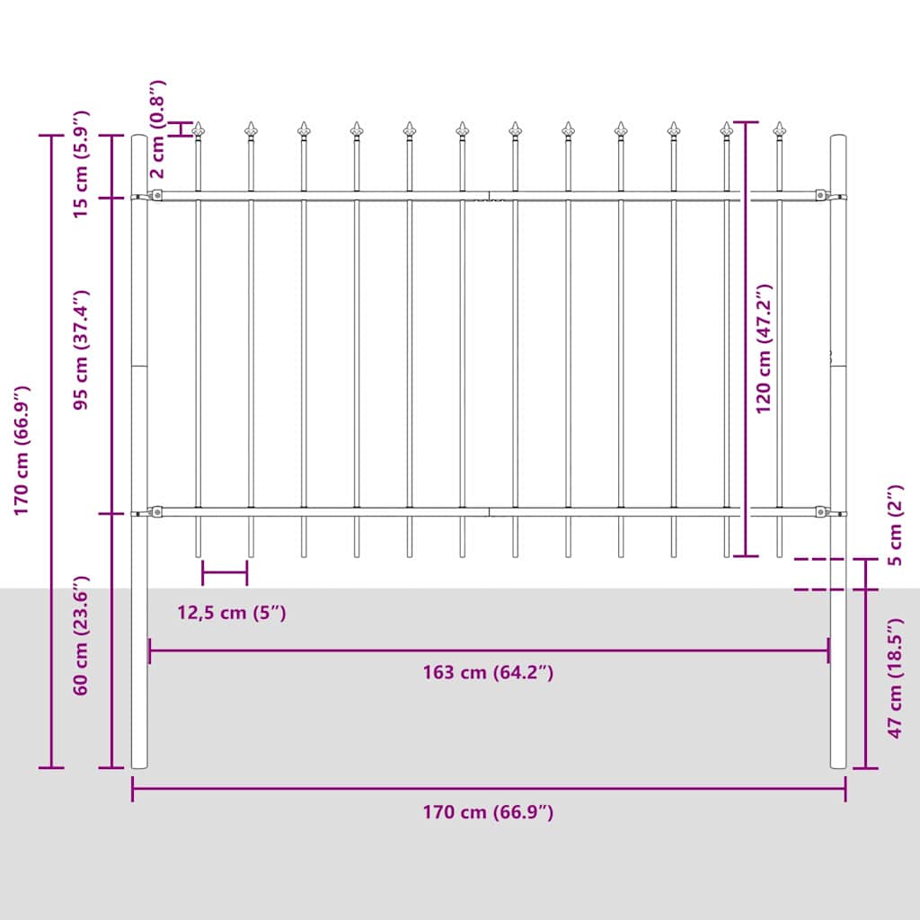 Gartenzaun Weiß 5.1 x 1.2 m Pulverbeschichteter Stahl