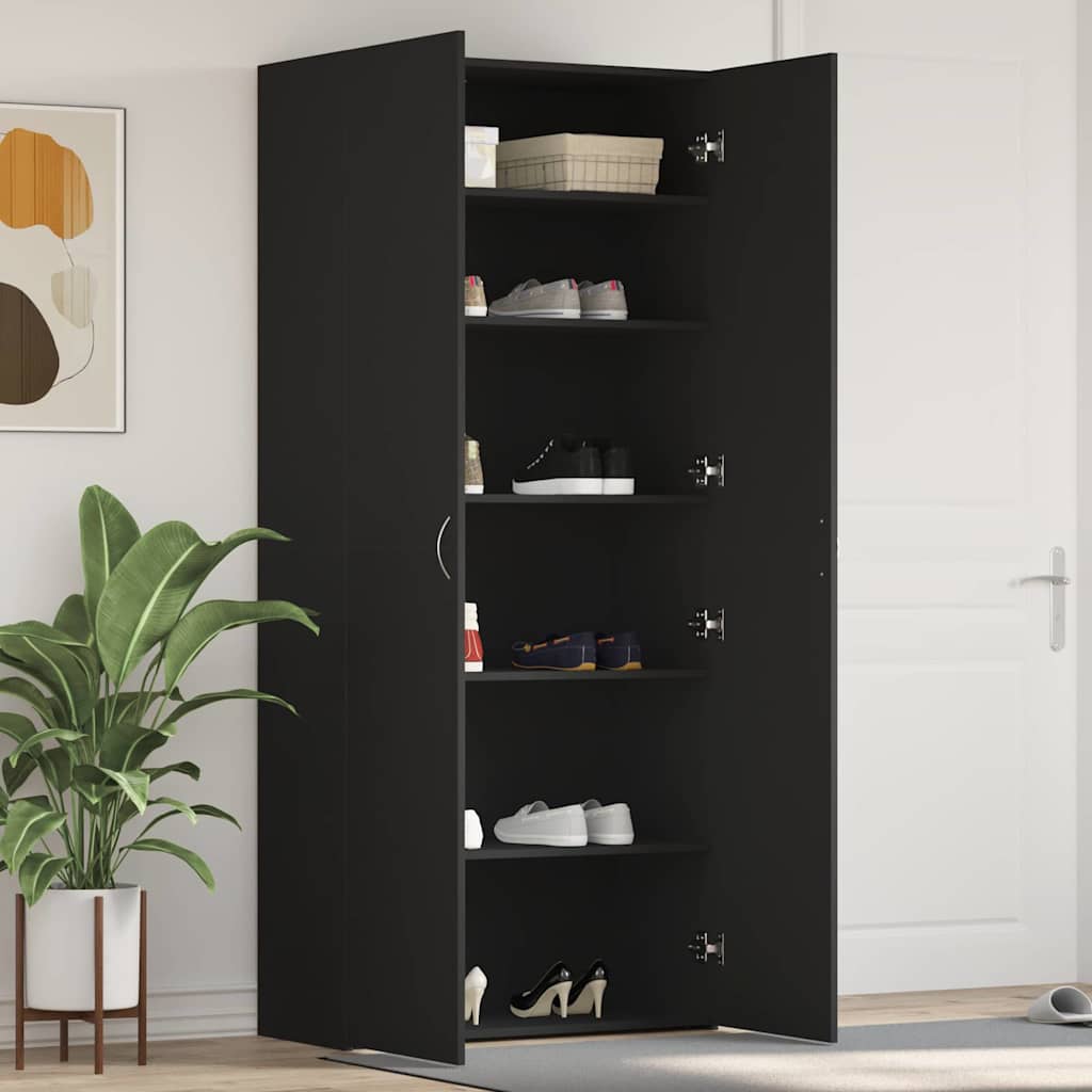 Schuhschrank mit Regal Schwarz 80 x 35,5 x 180 cm Holzwerkstoff