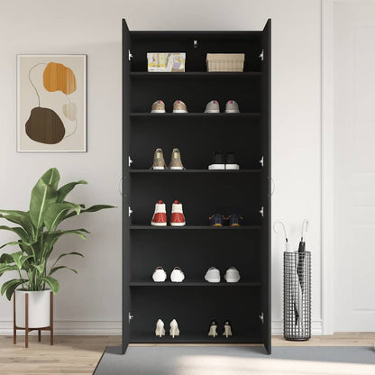 Schuhschrank mit Regal Schwarz 80 x 35,5 x 180 cm Holzwerkstoff
