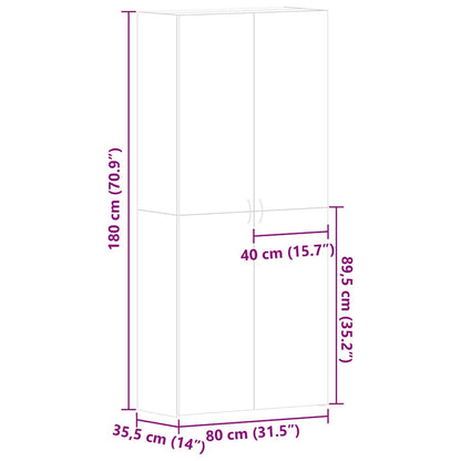 Schuhschrank mit Regal Grau 80 x 35,5 x 180 cm Holzwerkstoff