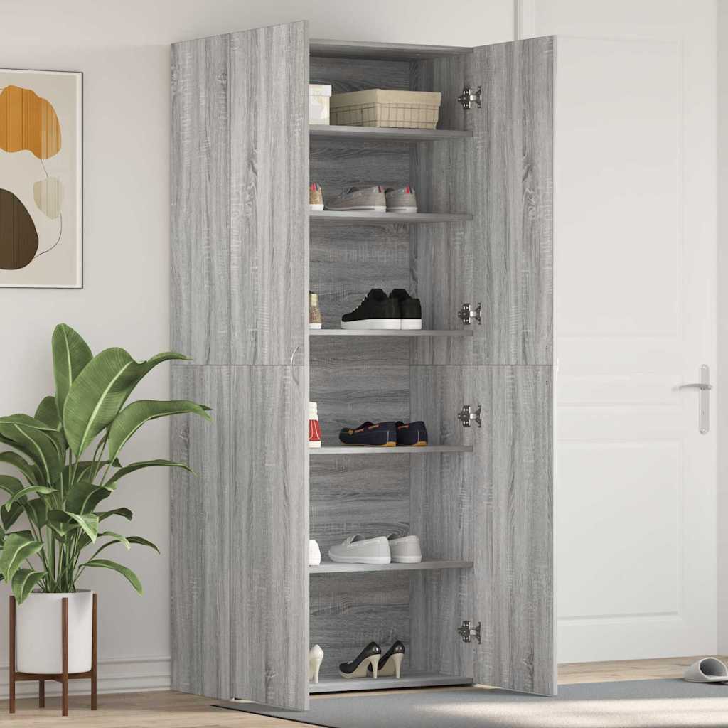 Schuhschrank mit Regal Grau 80 x 35,5 x 180 cm Holzwerkstoff