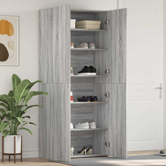 Schuhschrank mit Regal Grau 80 x 35,5 x 180 cm Holzwerkstoff