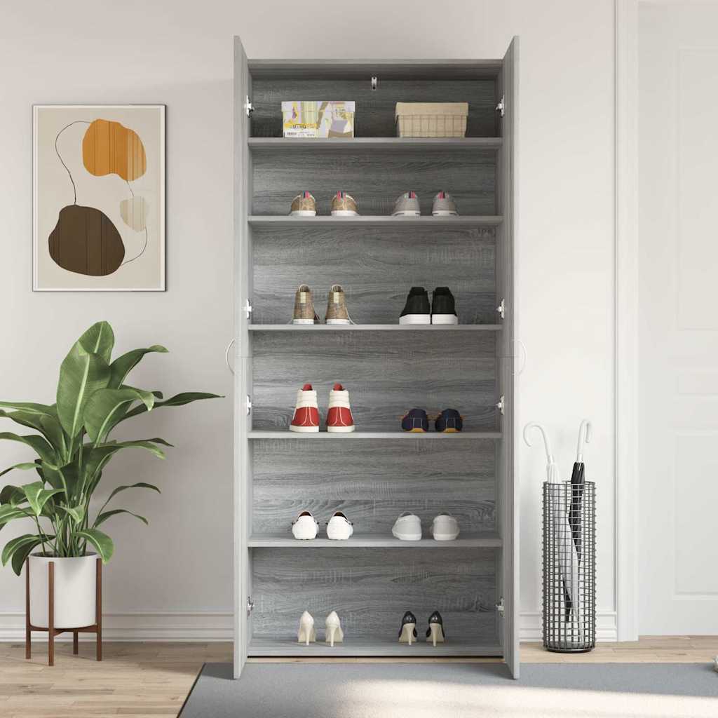 Schuhschrank mit Regal Grau 80 x 35,5 x 180 cm Holzwerkstoff
