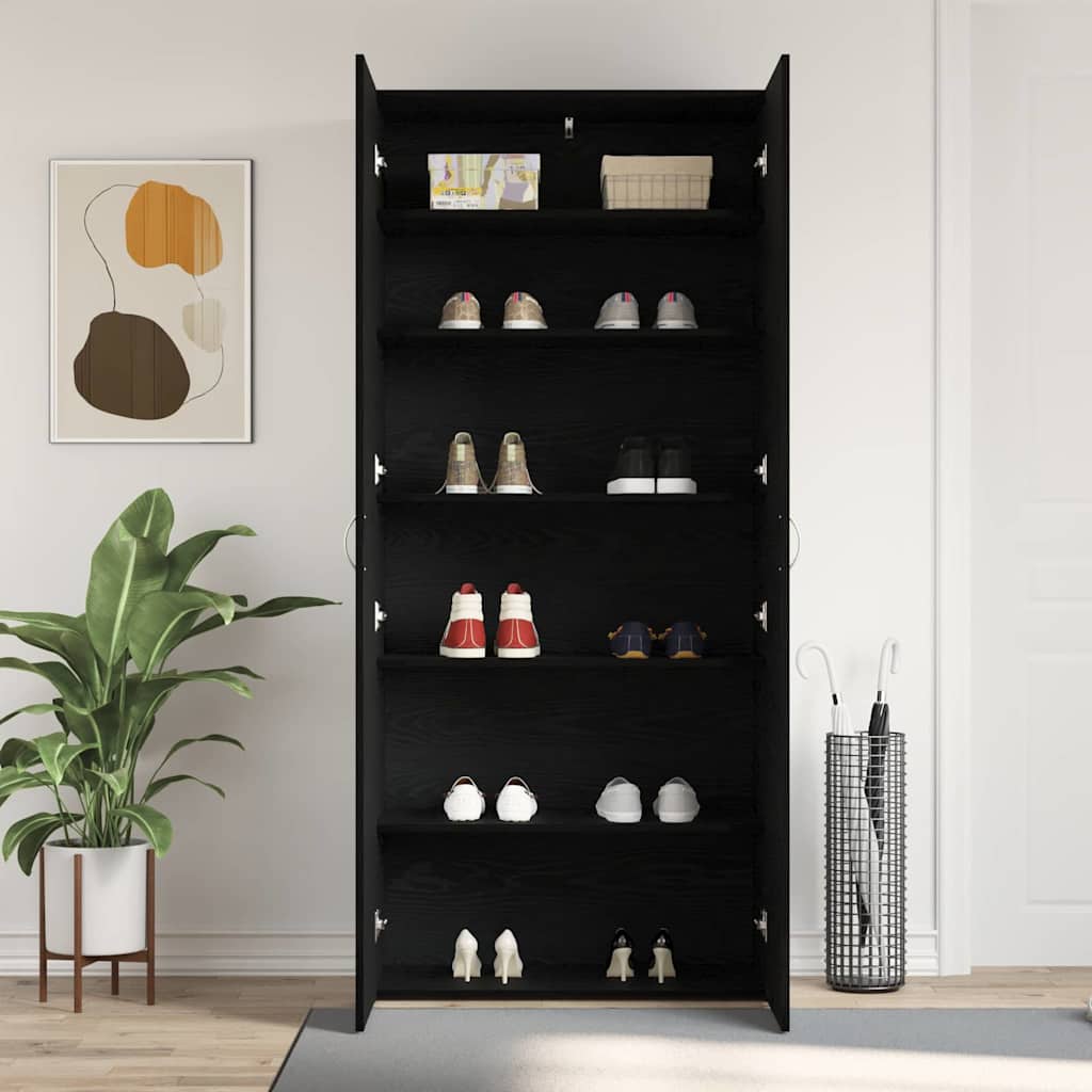 Schuhschrank mit Regal Schwarz 80 x 35,5 x 180 cm Holzwerkstoff