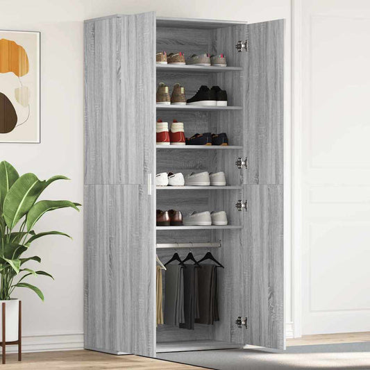 Schuhschrank mit Tür Grau 80 x 39 x 180 cm Holzwerkstoff