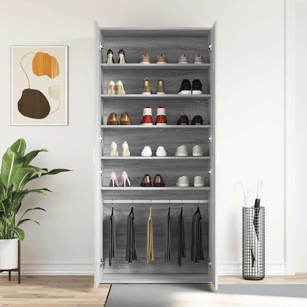 Schuhschrank mit Tür Grau 80 x 39 x 180 cm Holzwerkstoff