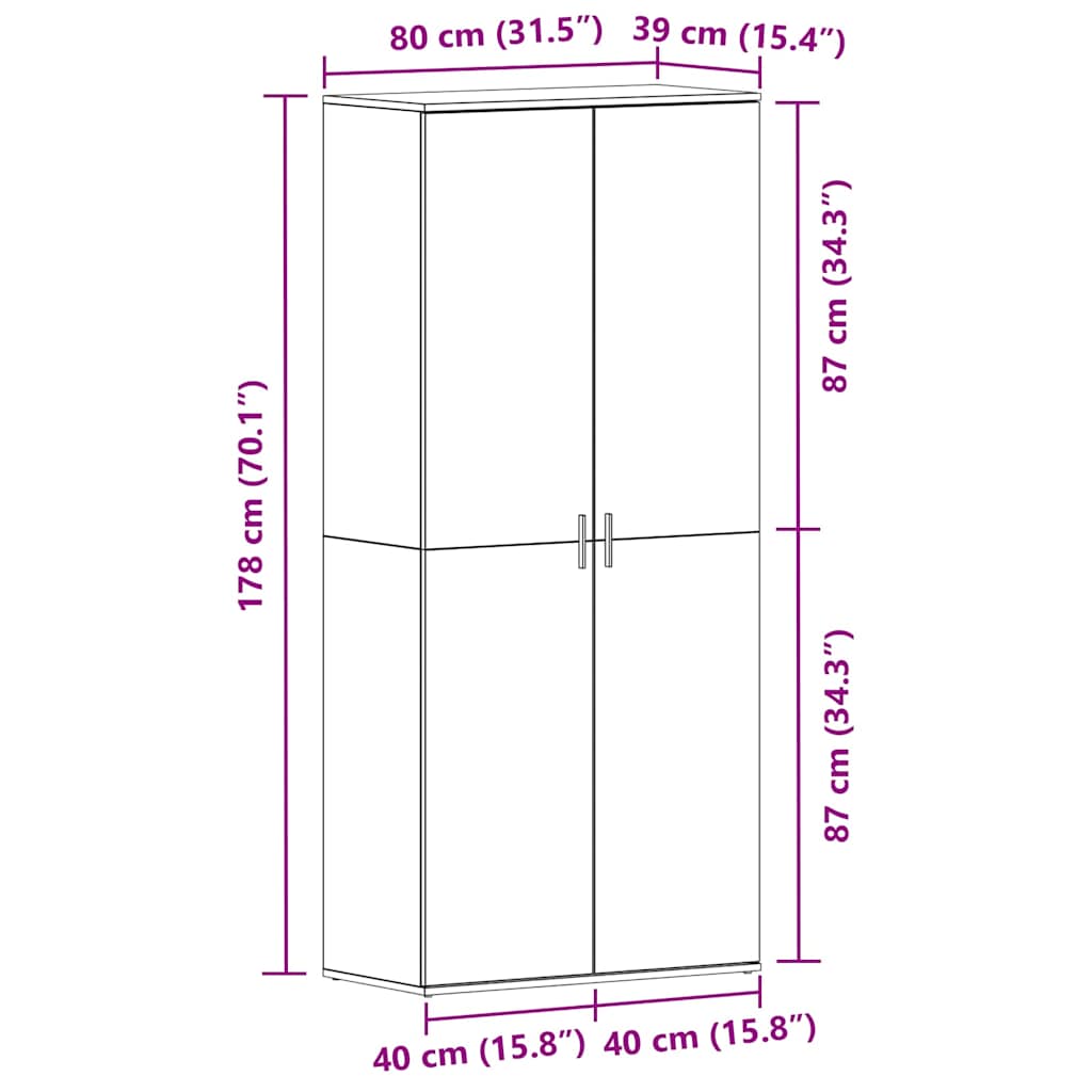Schuhschrank mit Tür Grau 80 x 39 x 180 cm Holzwerkstoff