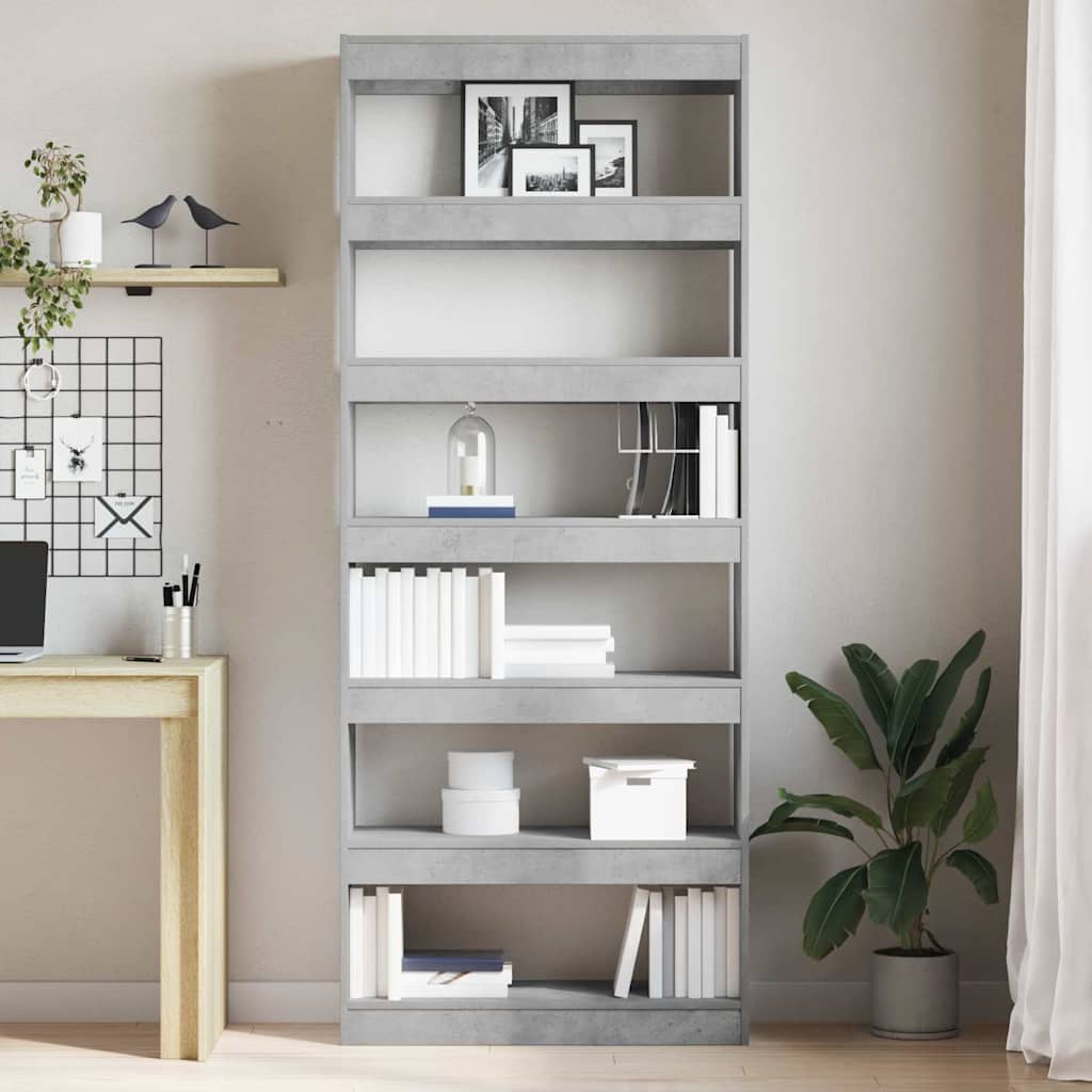 Bücherregal mit Regal Betongrau 80 x 30 x 198 cm Holzwerkstoff