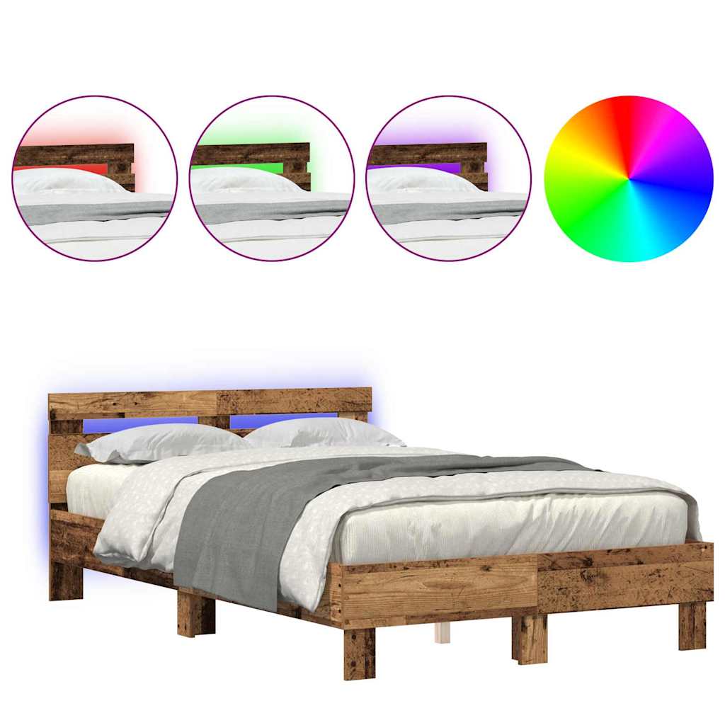 Bettgestell mit Kopfteil Altholz 135 x 190 cm Holzwerkstoff