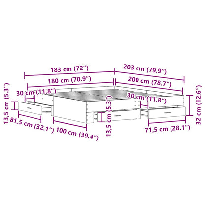 Bettrahmen Artisan-Eiche 180 x 200 cm Holzwerkstoff