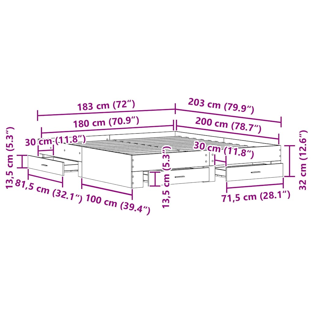 Bettrahmen Schwarz Eichen-Optik 180 x 200 cm Holzwerkstoff