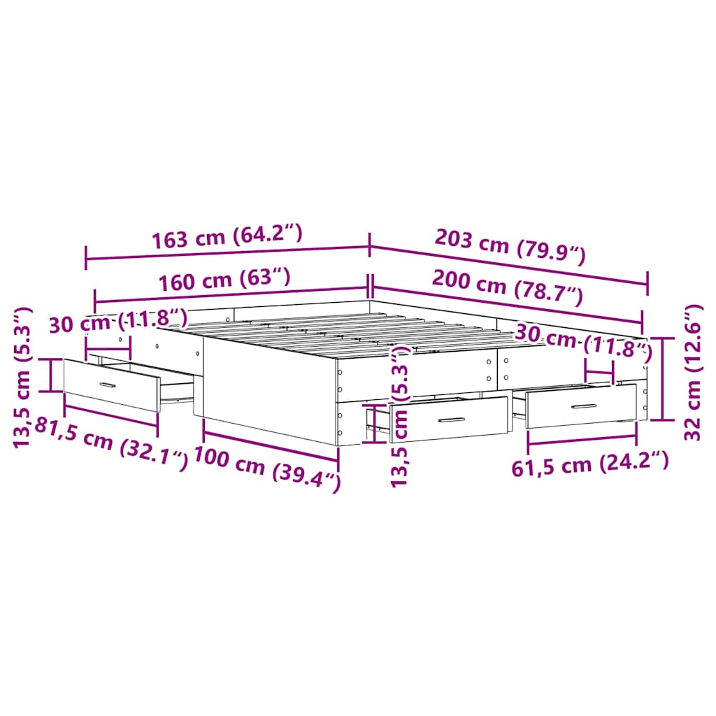 Bettrahmen Schwarz Eichen-Optik 160 x 200 cm Holzwerkstoff
