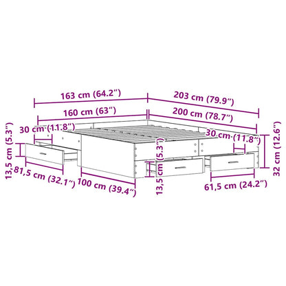 Bettrahmen Schwarz Eichen-Optik 160 x 200 cm Holzwerkstoff