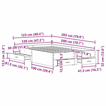 Bettrahmen mit Schubladen Altholz 120 x 200 cm Holzwerkstoff