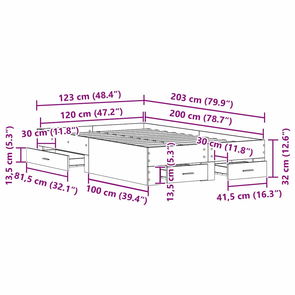 Bettrahmen Schwarz Eichen-Optik 120 x 200 cm Holzwerkstoff