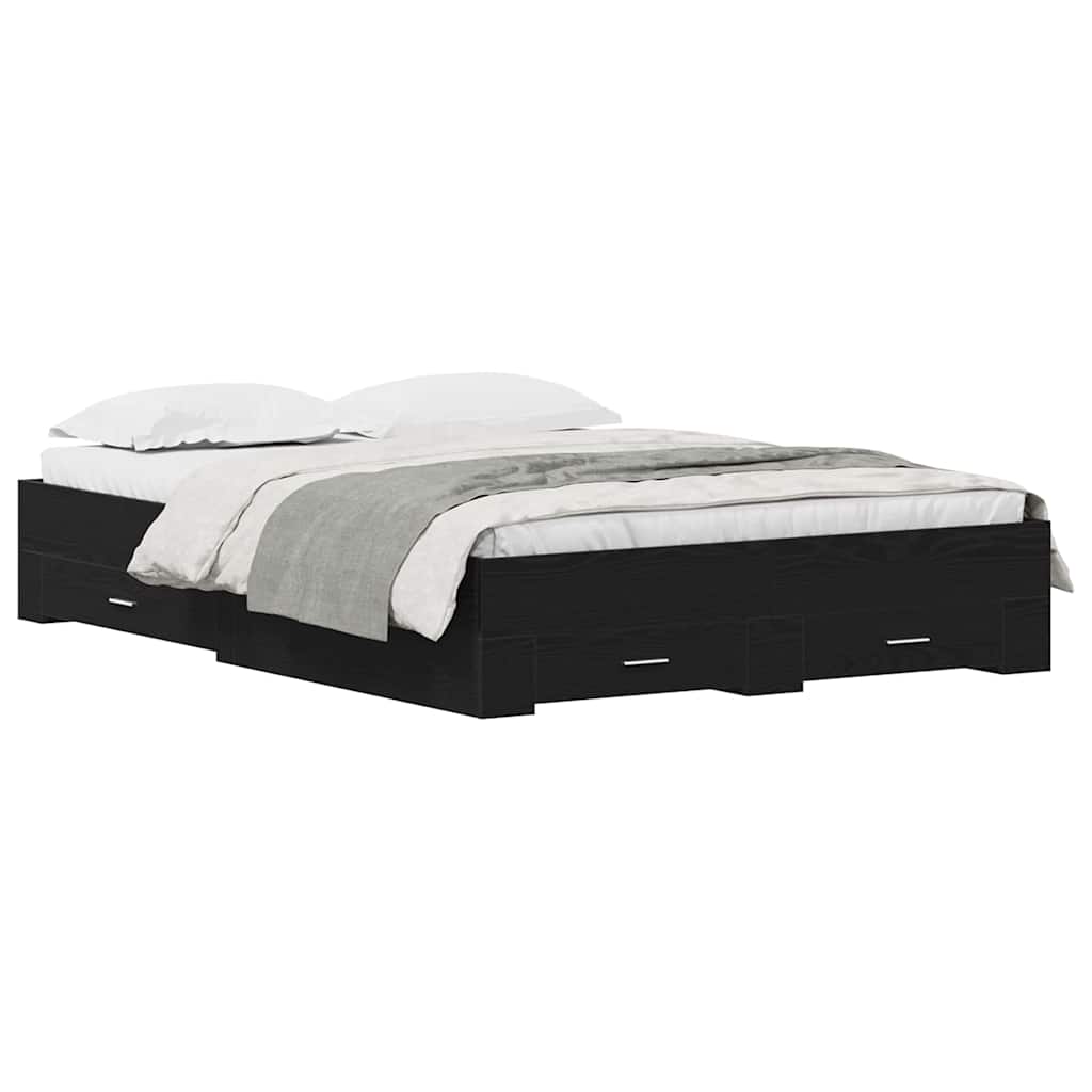 Bettrahmen Schwarz Eichen-Optik 140 x 190 cm Holzwerkstoff