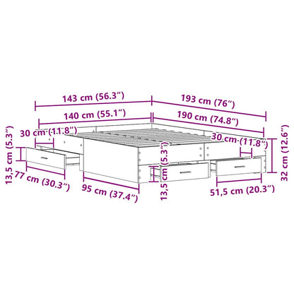 Bettrahmen Schwarz Eichen-Optik 140 x 190 cm Holzwerkstoff