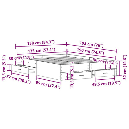 Bettrahmen Artisan-Eiche 135 x 190 cm Holzwerkstoff