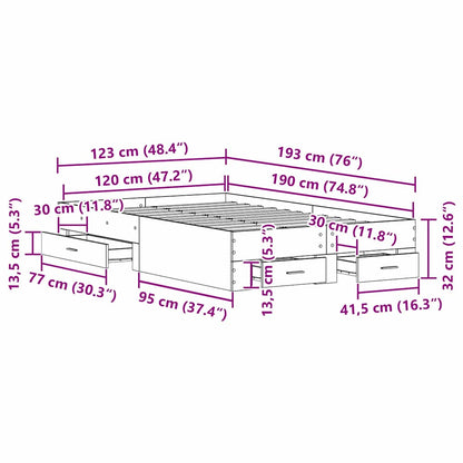 Bettgestell mit Schubladen Schwarz Eichen-Optik 120 x 190 cm