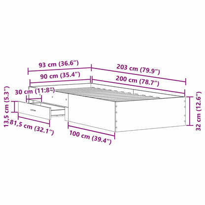 Bettrahmen mit Schubladen Altholz 90 x 200 cm Holzwerkstoff